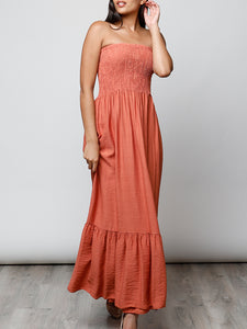 Vestido palabra de honor teja