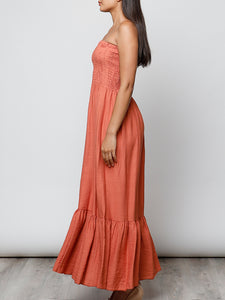 Vestido palabra de honor teja