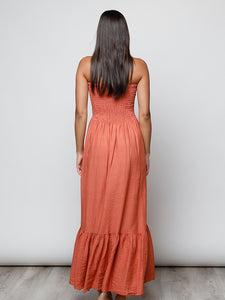 Vestido palabra de honor teja