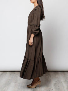 Vestido largo botones marrón