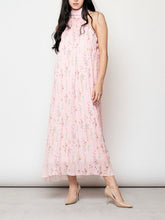 Cargar imagen en el visor de la galería, Vestido largo flores cuello halter rosa