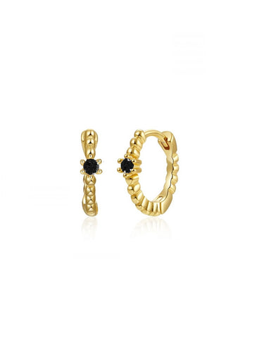 Pendiente aro bolitas circonita negra 11 mm - Plata 925 baño oro 18K - par 25€ unidad 13€