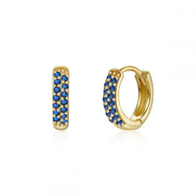Cargar imagen en el visor de la galería, PENDIENTES ARO CIRCONITAS AZULES 12 mm - PLATA 925 BAÑO ORO 24K - par 25€ unidad 13€