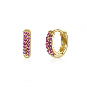 PENDIENTES ARO CIRCONITAS RUBÍ 12 mm - PLATA 925 BAÑO ORO 24K - par 25€ unidad 13€