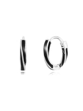 Cargar imagen en el visor de la galería, PENDIENTES ARO ENAMEL NEGRO 13mm - PLATA 925 - par 25€ unidad 13€