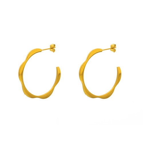 Pendientes aros onditas 30mm · acero dorado baño oro 24K
