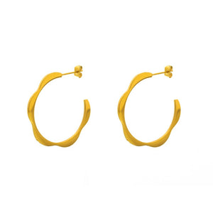 Pendientes aros onditas 30mm · acero dorado baño oro 24K