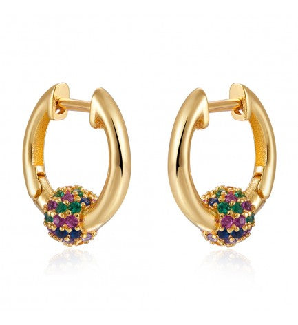 PENDIENTES ARO CIRCONITAS COLORES 13 mm - PLATA 925 BAÑO ORO 24k - par 25€ unidad 13€