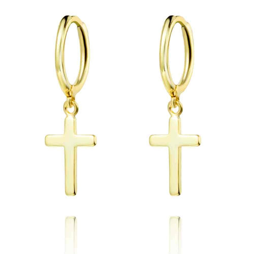 PENDIENTES ARO CRUZ 11 mm - PLATA 925 BAÑO ORO 24K - par 25€ unidad 13€