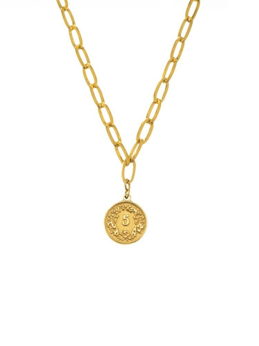COLLAR MONEDA SUIZA - ACERO DORADO BAÑO ORO 18K