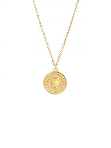 Collar moneda Elizabeth • Acero dorado 316L baño oro 18K