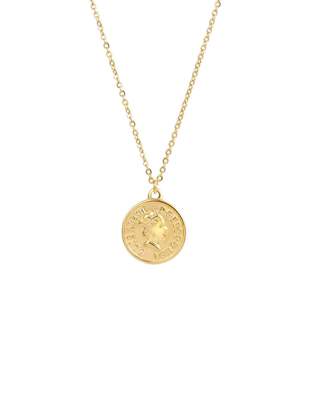 Collar moneda Elizabeth • Acero dorado 316L baño oro 18K