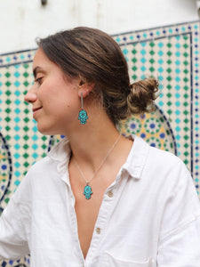 Pack: Collar + pendientes barra HISHAM - Charm latón baño plata y cadena Plata 925