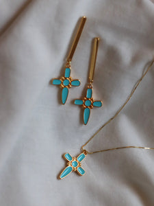 Pack: Collar + pendientes barra SAHURA - Charm latón baño oro 18k y cadena  Plata 925 baño oro 18K