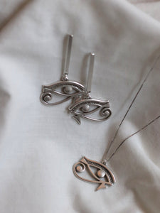 Pack: Collar + pendientes barra HORUS - Charm latón baño plata y cadena plata 925