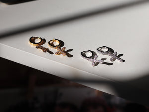 Pendientes aro cruz circonitas 12 mm - Plata 925 - par 30€ unidad 15,50€