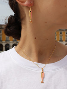 Pack: Collar + pendientes aros BAIXA - Charm latón baño oro 18k y cadena Plata 925 baño oro 18k