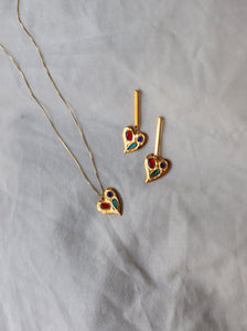 Pack: Collar + pendientes barra RAMPUR - Charm latón baño oro 18k y cadena Plata  925 baño oro 18k