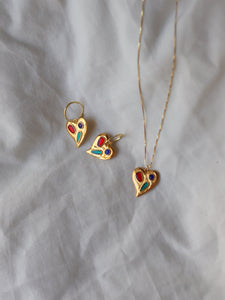 Pack: Collar + pendientes RAMPUR - Charm latón baño oro 18k y cadena Plata 925 baño oro 18k