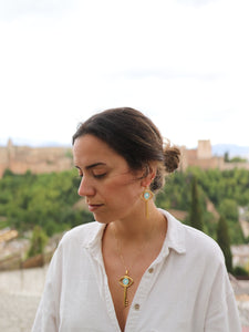 Pack: Collar + pendientes MULEY-HACÉN - Charm latón baño oro 18K y cadena Plata 925 baño oro 18k