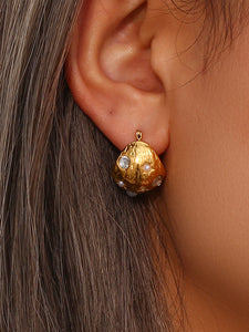 PENDIENTES ACERO DORADO PERLA