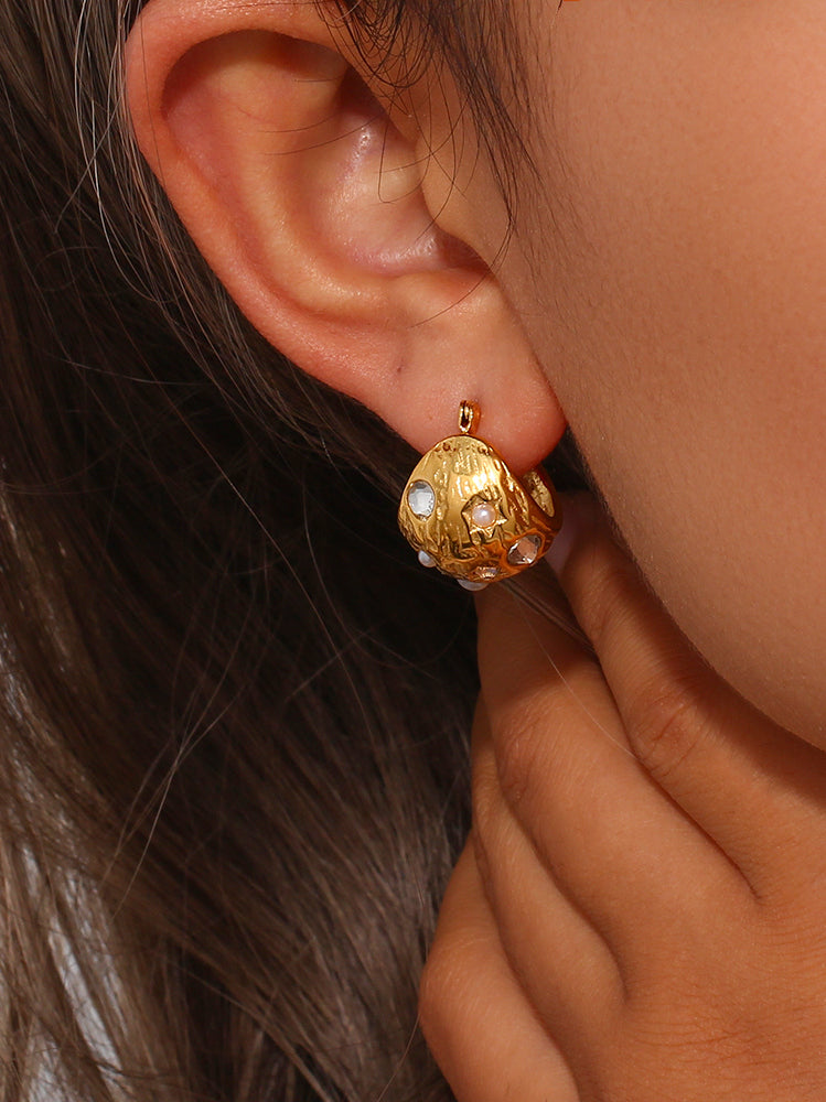 PENDIENTES ACERO DORADO PERLA