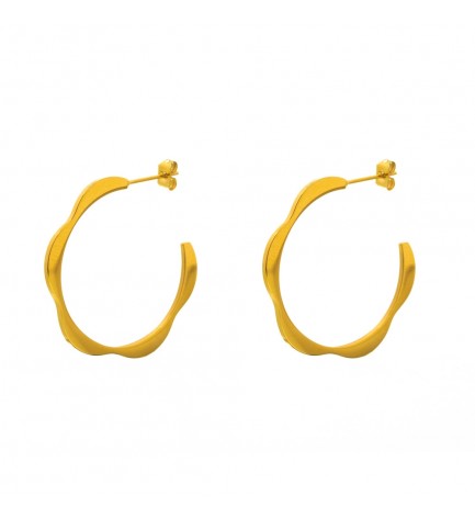 Pendientes aros onditas 25MM · acero dorado baño oro 24K