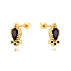 PENDIENTE PIERCING CIRCONITAS NEGRAS - PLATA 925 BAÑO ORO 24K