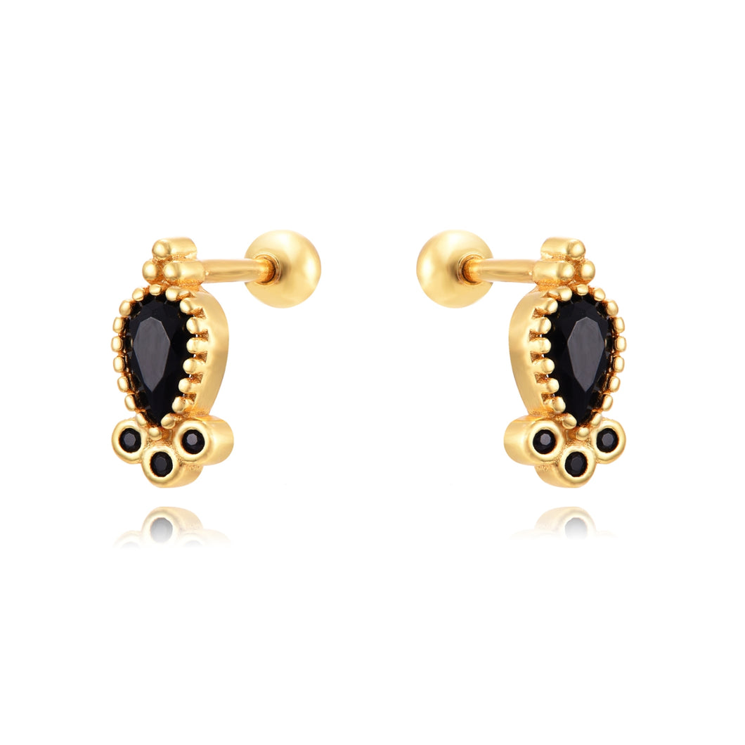 PENDIENTE PIERCING CIRCONITAS NEGRAS - PLATA 925 BAÑO ORO 24K