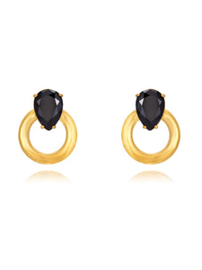 PENDIENTES CIRCONITA NEGRA 26MM - ACERO DORADO INOXIDABLE BAÑO ORO 24K