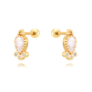 PENDIENTE PIERCING CIRCONITAS BLANCAS - PLATA 925 BAÑO ORO 24K