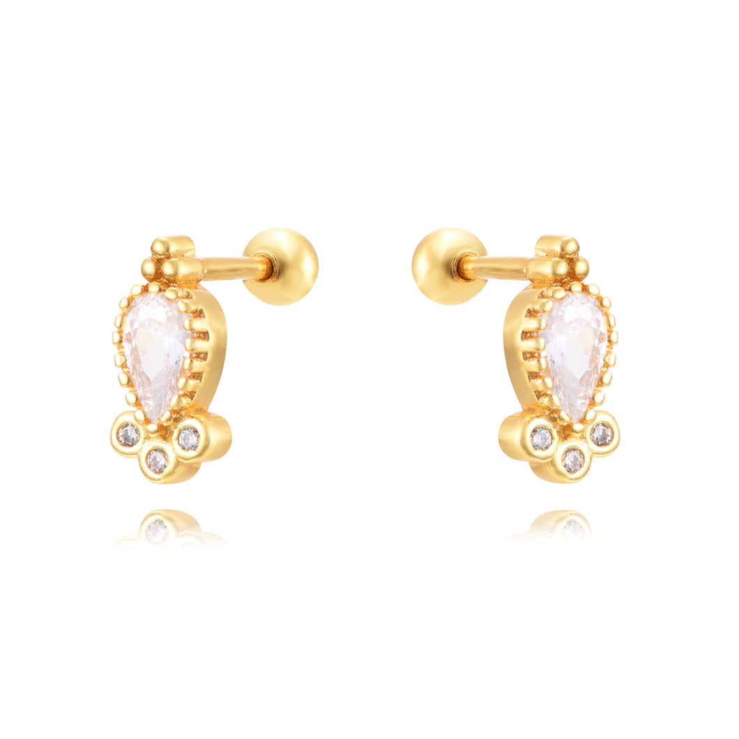 PENDIENTE PIERCING CIRCONITAS BLANCAS - PLATA 925 BAÑO ORO 24K