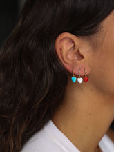 Cargar imagen en el visor de la galería, Pendiente aro corazón turquesa - 11 mm - Plata baño oro 18K - par 30€ unidad 15,50€