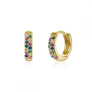 Pendiente aro circonitas colores 12 mm - Plata baño oro 18K - par 25€ unidad 13€