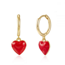 Cargar imagen en el visor de la galería, PENDIENTES ARO CORAZÓN ROJO - 11 mm - PLATA 925 BAÑO ORO 24K - par 30€ unidad 15,50€