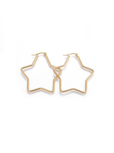 Pendientes aros estrella 34,5mm - Acero dorado 316L baño oro 18K