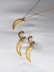 Pack TÁNGER: pendientes + collar - Charm latón baño oro 18k y cadena Plata 925 baño oro 18K