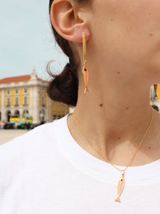 Pack: Collar + pendientes barra BAIXA - Charm latón baño oro 18k y cadena plata 925 baño oro 18k