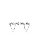 Cargar imagen en el visor de la galería, Pendiente doble, circonitas con cadena - Plata 925 - par 25€ unidad 13€
