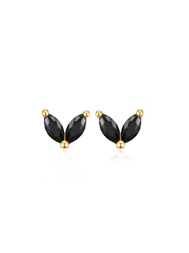 PENDIENTES FLOR CIRCONITAS NEGRAS - PLATA 925 BAÑO ORO 24K - par 15€ unidad 8€